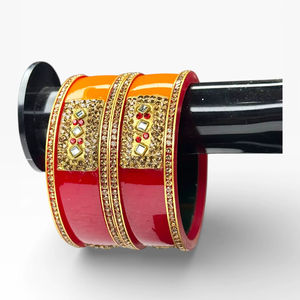 Trending Rhinestone Premium Acrylic Bangle Set <b>Pearl</b> Border <b>Gold</b> Plated Trendy Wedding Women's Festive Wear Wholesale Price - Product Image 2