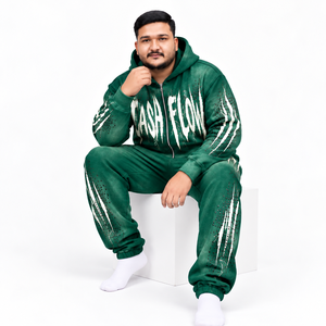Custom Washed <b>Full</b> <b>Zip</b> <b>Hoodie</b> Tracksuit Unisex Streetwear Sets Distressed Graphic Design Jogger Two Piece Casual Sportswear - Product Image 1