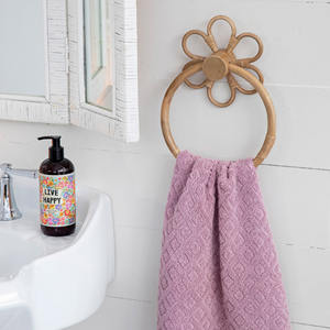 Porta toallas de mano para baño, de ratán natural, con forma de flor, para colgar en la pared. - Product Image 3