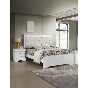 Comodino in Legno Massello Stile Moderno Glamour con Due Cassetti e Finitura Trapuntata con Cristalli, Bianco, Arredamento Camera da Letto - Product Image 5