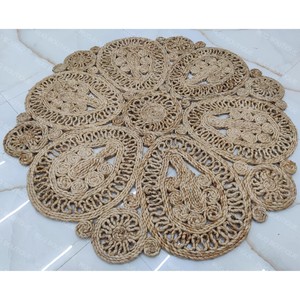 Handmade Jute Round Area Rug Medallion Pattern Bohemian Style Flat Pile Living Room Decor - Product Image 6