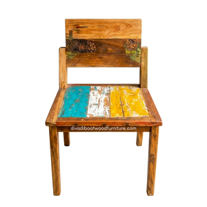 Silla de Comedor Rústica Hecha a Mano, Resistente, para Interiores, de Madera de Barco Reciclada, Ecológica, Color Natural, para Resort, Casa, Villa - Product Image 2