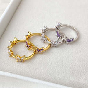 แหวนแต่งงานเพชรทรงมาร์คีส์เจียระไนแบบบริลเลียนท์ ดีไซน์ผีเสื้อสีม่วงสุดอินเทรนด์ ประดับเพชรเพาะเลี้ยงและเพชรซิคอนรูปดอกไม้ สำหรับผู้หญิง - Product Image 6