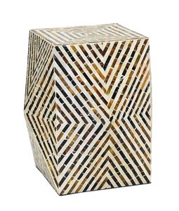 Tabourets géométriques facettés ambre, noir et blanc, mosaïque artisanale en nacre, petite table d'appoint pour salon et chambre à coucher - Product Image 1