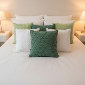 Juego de 6 Fundas de Almohada de Punto Trenzado Fresco y Puro y Punto de Diamante Verde Bosque, Cojines Decorativos para Asientos y Almohadas - Product Image 4
