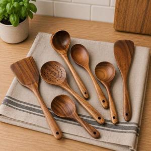 Juego de Cucharas de Madera con Diseño Clásico, Ecológicas y Duraderas, Utensilios para Servir Comida, Café y Té, para Bodas y Uso en la Cocina - Product Image 6
