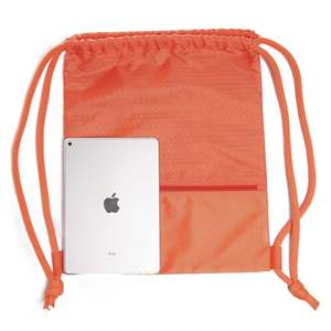 Orange <b>Drawstring</b> <b>Backpack</b> with Front Zipper Pocket Geometric Pattern Softback Unisex Daypack Nylon Material - Product Image 4