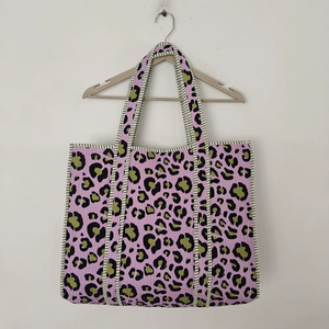 Yellow Light Blue Floral Eco-friendly Quilted Indian Cotton Tote <b>Bag</b> Organic Cotton Lining Open Closure Bohemian Style for Women - Product Image 1
