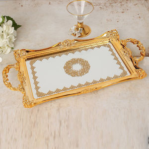 Plateau de table de luxe fait main, vaisselle de haute qualité, article de cuisine très vendu - Plateau en métal argenté au design élégant - Product Image 1