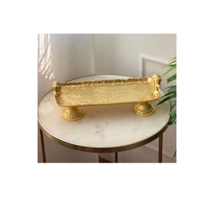 Assured quality aluminum <b>warm</b> toned metallic serving <b>trays</b> with floral enamel painted serving <b>tray</b> with heart handles - Product Image 3