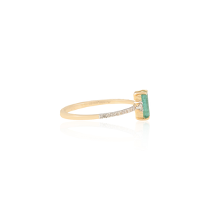 14K Solid Gold Baguette Emerald and <b>Diamond</b> <b>Ring</b> for Women - Product Image 3