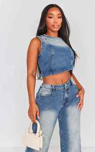 Tops de mezclilla de alta calidad para mujer, de manga larga, estilo cropped, con capucha, estilo urbano, nueva moda. - Product Image 2