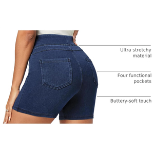 Shorts de Mezclilla de Cintura Alta para Mujer, al por Mayor, OEM, ODM, Color Sólido, Transpirables, Casuales, de Verano, con Bolsillos, Corte Recto - Product Image 5
