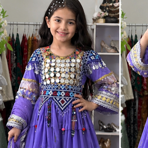 Vestido Afgano Bordado Morado para Niñas, Manga Larga con Dupatta, para Todas las Temporadas, Ropa Tradicional Pakistaní - Product Image 2