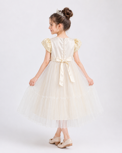 Vestido de Princesa de Tul con Jacquard Floral de Lujo para Niñas, con Lazo de Satén |   Vestido Elegante para Fiesta - Product Image 5