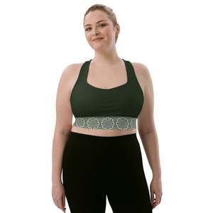 Soutien-gorge de sport pour femme grande taille, dos nageur, col ras du cou, maintien moyen, vert uni avec bordure à motif, haut de sport pour fitness et entraînement - Product Image 4