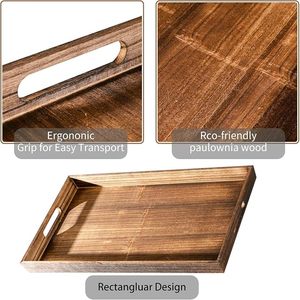 Plateau de service en bois avec poignées, assiettes rectangulaires à 8 compartiments, plateau ottoman pour salon, utilisé pour la table basse - Product Image 4