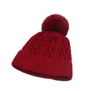 Wholesale Unisex Acrylic Beanie Pom Pom Hat <b>Winter</b> Warm Flanged Fur Cuffed Beanie Street Style Cold Proof <b>Cap</b> Custom Logo - Product Image 6