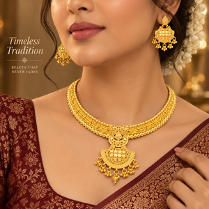 Heritage Crescent Pendant <b>Necklace</b> <b>Set</b> | Gold Plated <b>Indian</b> Jewelry with Matching Earrings | Bridal Wedding Festive Jewelry <b>set</b> - Product Image 4