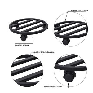 Chariot à plantes rond en métal fait main avec roulettes, support à plantes roulant robuste en fer noir, chariot à pots de fleurs pour usage intérieur et extérieur - Product Image 3