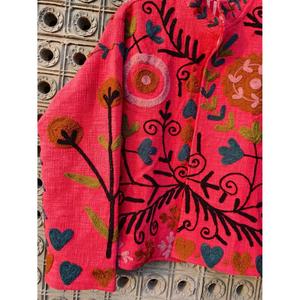 Cárdigan de punto rosa bordado estilo bohemio para mujer, suéter oversize floral hecho a mano - Product Image 5