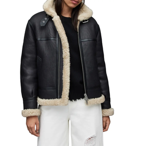 <b>Men's</b> Black <b>Leather</b> Bomber <b>Jacket</b> With <b>Faux</b> Fur Lining Zipper Closure Stand Collar Winter Moto Style - Product Image 4
