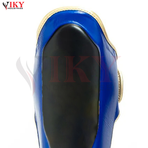 Protections de tibia personnalisées bicolores bleu et noir avec bordure dorée métallique, équipement d'arts martiaux haute performance, fabricant - Product Image 6
