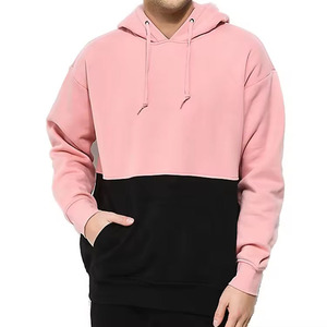 Color <b>Block</b> Mens Khaki Tan Black Contrast Panel Zipper-Up Hoodie with Hood Regular Fitted Size 100% Cotton Fleece Hip Hop Winter - Product Image 3