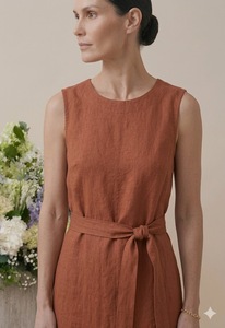Vestido Midi Boho sin Mangas de Lino con Cuello en V, Cinturón Cruzado, Ajuste Holgado, Cintura Natural, Verano, Casual, Color Sólido, Transpirable, Tejido - Product Image 4