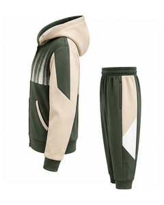Ensemble de survêtement sportif moderne unisexe à capuche, couleur unie, blocs de couleurs, élégant, décontracté, avec fermeture éclair, design de logo personnalisé, idéal pour le sport - Product Image 3