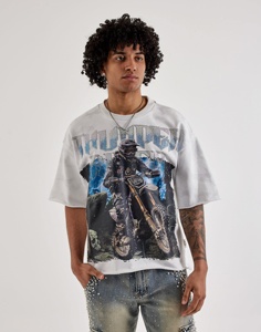 Camiseta Personalizada Estilo Vintage con Lavado Ácido, Estampado Gráfico, Corte Holgado y Recortado para Hombre - Product Image 4