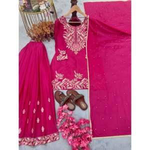 Designer Women's Sets Pure Chinon Silk <b>Top</b> Plazzo Dupatta for Party Wear - Product Image 2
