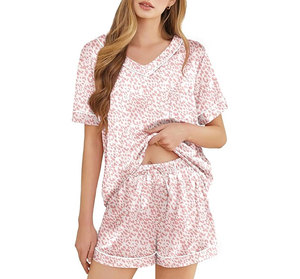 Pijamas de Seda al por Mayor para Mujer, Conjunto de 2 Piezas de Satén de Manga Corta, Ropa de Dormir Suave con Cuello en V - Product Image 6