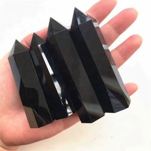 Estatuilla de piedra de torre de cuarzo obsidiana negra, artesanía de cristal Natural pulido para recuerdo, obelisco curativo con tema de amor - Product Image 2