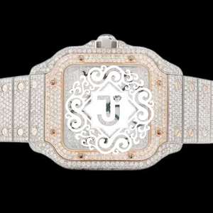 Reloj de pulsera de lujo para hombre con esfera analógica plateada, cuarzo, diamantes de moissanita VVS y diseño cuadrado con incrustaciones de circonitas blancas. - Product Image 1