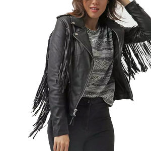 Veste en cuir suédé à franges pour femme, design personnalisable, haute qualité, vêtement d'extérieur décontracté pour l'hiver, doublure en viscose teinte - Product Image 1