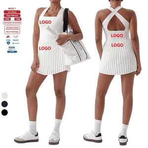 Robe mini plissée blanche sans manches pour femme, taille haute, couleur unie, en polyester, vêtement de sport - Product Image 3