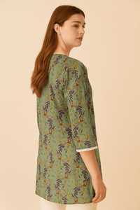 Mini Kurti ethnique indien en coton écologique, imprimé à la main au bloc, à pois, naturel, lavable, tunique courte d'été, style pakistanais - Product Image 2