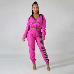 Women's High Quality Nylon Zipper Hooded Windbreaker Winter Sweat Suits 2 Piece Set Windproof Breathable Women's <b>Tracksuits</b> - Product Image 1