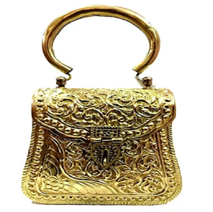 Pochette à main en laiton argenté avec gravure florale, design en maille filetée et poignée supérieure ronde, disponible à prix de gros. - Product Image 4
