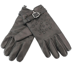 Gants en cuir noir pour homme, isolés thermiquement, pour usage extérieur, design matelassé avec fermeture à bouton-pression - Product Image 4