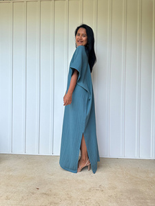 2026 Top Double Gauze Cotton Lounge Dress Cotton Maxi Breathable Loose Fit Dress Minimalist <b>Summer</b> Style <b>Kaftan</b> Dress - Product Image 3