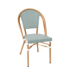 Silla de Mimbre de Alta Resistencia con Estructura Metálica, Estilo Francés, Verde y Blanca, Apilable, para Jardín, Patio, Comedor, Bistro - Product Image 1