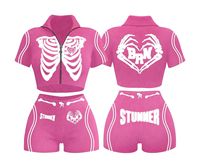 Ensemble 2 pièces décontracté pour femme, imprimé squelette noir et rose, avec haut sans manches et short longueur cheville, 100 % coton respirant et séchage rapide