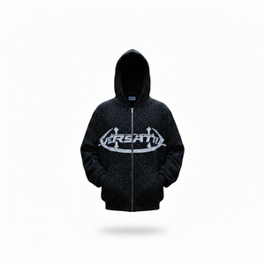 Sudadera con capucha de doble capa de tejido grueso para hombre, estilo streetwear personalizado, con cremallera, efecto vintage lavado, estampado DTG, felpa francesa y pedrería. - Product Image 2