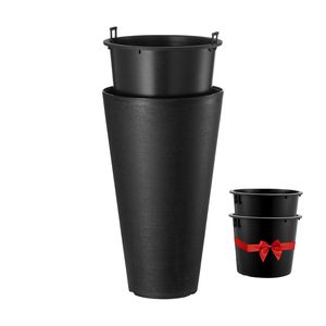 Set di 2 Fioriere Nere Alte 60 cm per Piante a Stelo, da Esterno e Interno, Grandi, in PP, con Motivo Verticale, per Portico Anteriore e Patio - Product Image 1