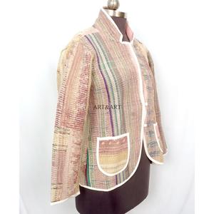 handmade Cotton Vintage <b>Kantha</b> <b>Jacket</b> V-neck Pockets Button Autumn/Winter High Quality Quick Dry Plus Reversible Eco-Friendly - Product Image 3