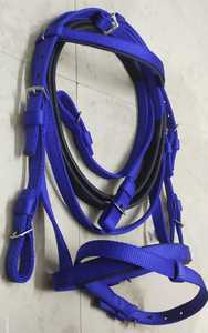 Bridon pour cheval en nylon robuste de qualité supérieure avec rênes à poignée en caoutchouc |   Ensemble de têtière d'équitation réglable et durable - Product Image 4