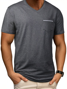 OEM Milk Silk V Neck T-Shirt Men's Summer Short Sleeve <b>Base</b> <b>Layer</b> Breathable Sportswear Spandex Plus Size T Shirt - Product Image 5