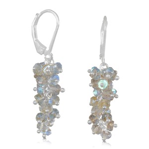 925 <b>Sterling</b> <b>Silver</b> Rhodium Plated Natural Labradorite Geometric Trendy Drop Earrings for Women Certified - Product Image 1
